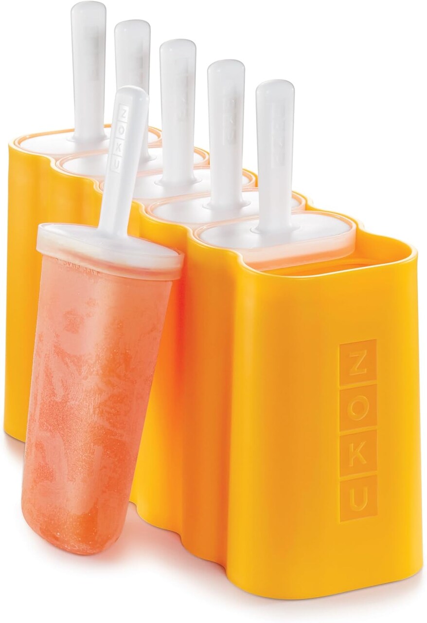 Mod Pops – 6 Classic Popsicle Molds in One Compact Tray with Sticks & Drip Guards, Easy-Release, BPA-Free (Orange)